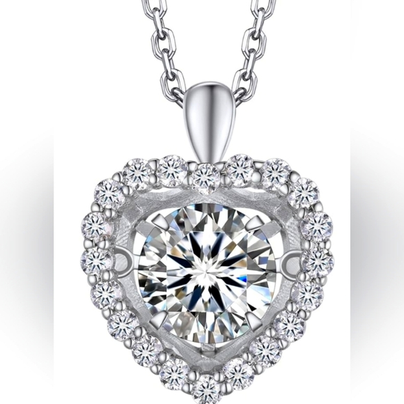 moment wish Jewelry - 1 Ct. Moissanite Dancing Stone heart pendant 925 sterling silver necklace NIB